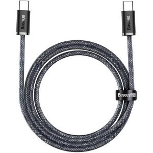 USB Type-C töltő- és adatkábel, USB Type-C, 100 cm, 5000 mA, 100W, gyorstöltés, PD, cipőfűző minta, Baseus Dynamic, CALD000216, szürke