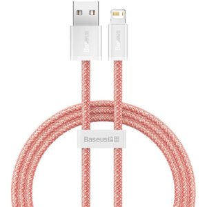 USB töltő- és adatkábel, Lightning, 100 cm, 2400 mA, gyorstöltés, cipőfűző minta, Baseus Dynamic, CALD000407, narancssárga