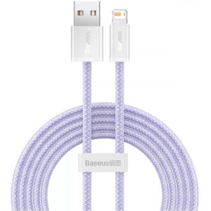 USB töltő- és adatkábel, Lightning, 200 cm, 2400 mA, gyorstöltés, cipőfűző minta, Baseus Dynamic, CALD000505, lila