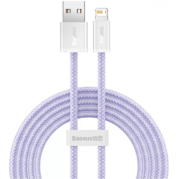 USB töltő- és adatkábel, Lightning, 200 cm, 2400 mA, gyorstöltés, cipőfűző minta, Baseus Dynamic, CALD000505, lila