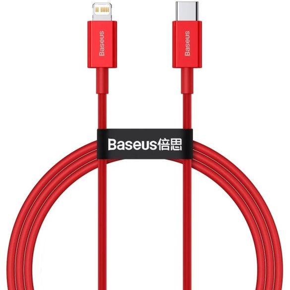 USB Type-C töltő- és adatkábel, Lightning, 100 cm, 20W, törésgátlóval, gyorstöltés, PD, Baseus Superior, CATLYS-A09, piros