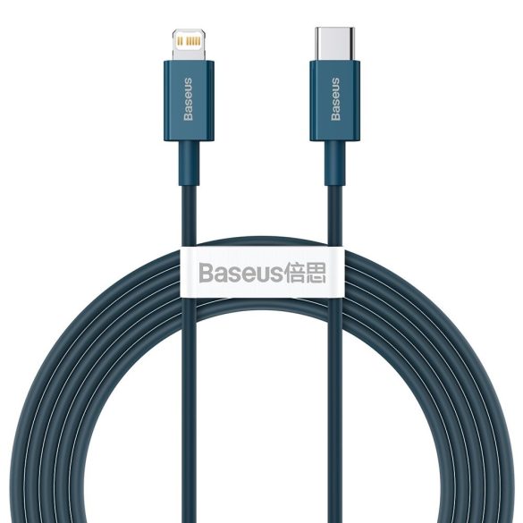 USB Type-C töltő- és adatkábel, Lightning, 200 cm, 20W, törésgátlóval, gyorstöltés, PD, Baseus Superior, CATLYS-C03, kék