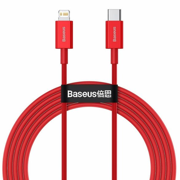 USB Type-C töltő- és adatkábel, Lightning, 200 cm, 20W, törésgátlóval, gyorstöltés, PD, Baseus Superior, CATLYS-C09, piros