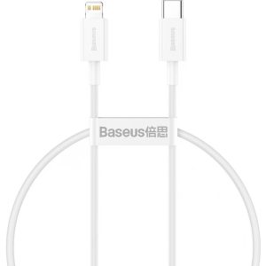 USB Type-C töltő- és adatkábel, Lightning, 25 cm, 20W, törésgátlóval, gyorstöltés, PD, Baseus Superior, CATLYS-02, fehér