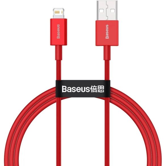 USB töltő- és adatkábel, Lightning, 100 cm, 2400 mA, törésgátlóval, gyorstöltés, PD, Baseus Superior, CALYS-A09, piros