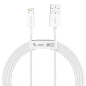 USB töltő- és adatkábel, Lightning, 150 cm, 2400 mA, törésgátlóval, gyorstöltés, PD, Baseus Superior, CALYS-B02, fehér