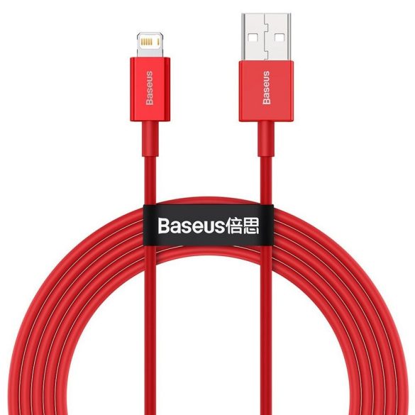 USB töltő- és adatkábel, Lightning, 200 cm, 2400 mA, törésgátlóval, gyorstöltés, PD, Baseus Superior, CALYS-C09, piros