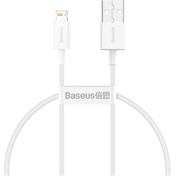 USB töltő- és adatkábel, Lightning, 25 cm, 2400 mA, törésgátlóval, gyorstöltés, PD, Baseus Superior, CALYS-02, fehér