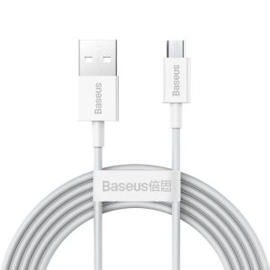 USB töltő- és adatkábel, microUSB, 200 cm, 2000 mA, törésgátlóval, gyorstöltés, Baseus Superior, CAMYS-A02, fehér