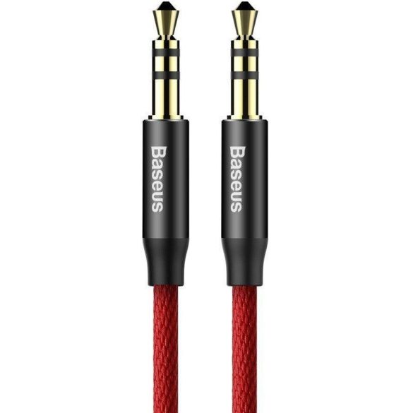 Audió kábel, 2 x 3,5 mm jack, 100 cm, cipőfűző minta, Baseus Yiven M30, piros/fekete