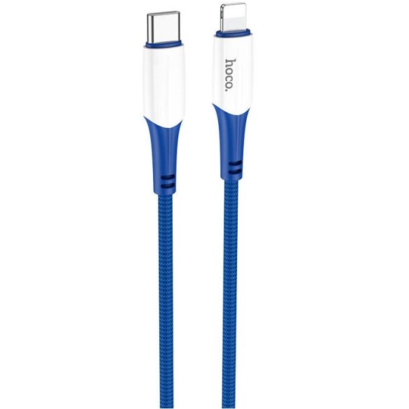 USB Type-C töltő- és adatkábel, Lightning, 100 cm, 20W, törésgátlóval, gyorstöltés, PD, cipőfűző minta, Hoco X70 Ferry, kék