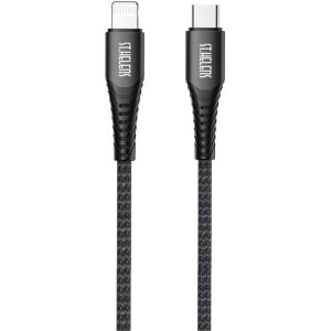 USB Type-C töltő- és adatkábel, Lightning, 180 cm, 20W, törésgátlóval, gyorstöltés, PD, cipőfűző minta, Joyroom ST. Helens, ST-C04, fekete