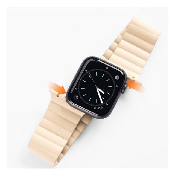 Apple Watch 1-6, SE (38 / 40 mm) / Watch 7 (41 mm), szilikon pótszíj, mágneses zár, Dux Ducis Chain, beige