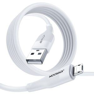 USB töltő- és adatkábel, microUSB, 100 cm, 3000 mA, törésgátlóval, gyorstöltés, Joyroom M12, S-1030M12, fehér