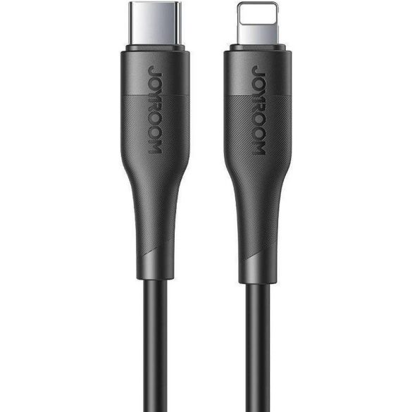 USB Type-C töltő- és adatkábel, Lightning, 25 cm, 2400 mA, 20W, törésgátlóval, gyorstöltés, PD, Joyroom M3, S-02524M3, fekete