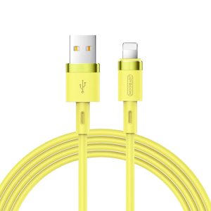 USB töltő- és adatkábel, Lightning, 120 cm, 2400 mA, törésgátlóval, gyorstöltés, Joyroom Liquid Silicone N2, S-1224N2, sárga