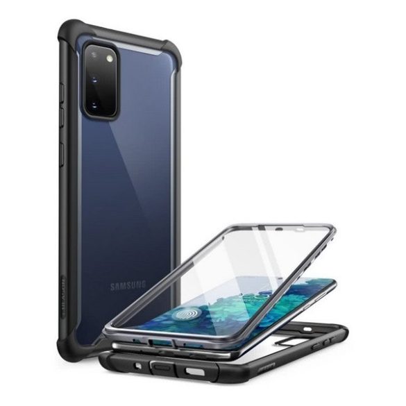 Samsung Galaxy S20 FE / S20 FE 5G SM-G780 / G781, Műanyag hátlap védőtok (elő- és hátlapi) + Tempered Glass (edzett üveg), közepesen ütésálló, SupCase IBLSN Clear, átlátszó/fekete