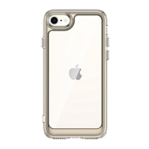 Apple iPhone 7 / 8 / SE (2020) / SE (2022), Műanyag hátlap védőtok + szilikon keret, közepesen ütésálló, átlátszó hátlap, szürke