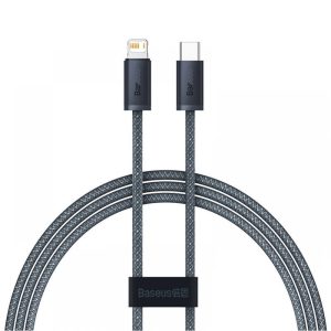 USB Type-C töltő- és adatkábel, Lightning, 100 cm, 20W, gyorstöltés, PD, cipőfűző minta, Baseus Dynamic, CALD000016, szürke