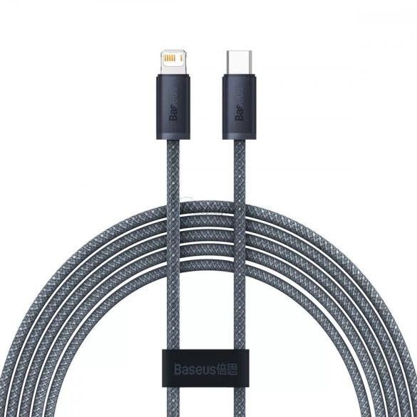 USB Type-C töltő- és adatkábel, Lightning, 200 cm, 20W, gyorstöltés, PD, cipőfűző minta, Baseus Dynamic, CALD000116, szürke