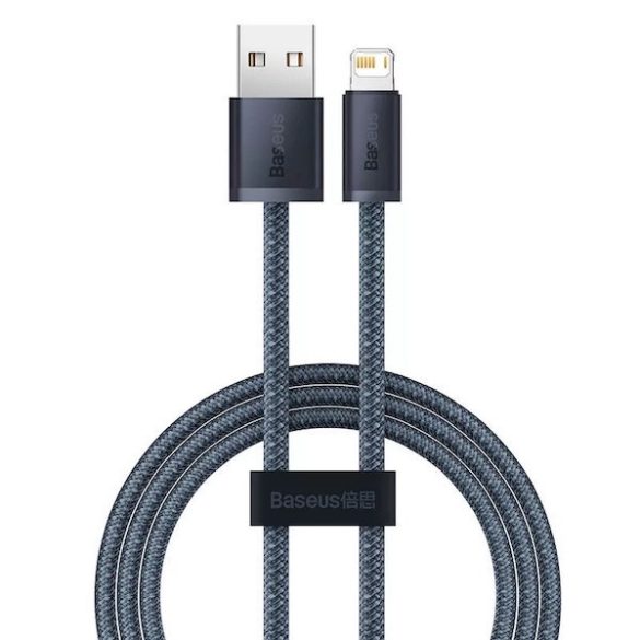 USB töltő- és adatkábel, Lightning, 100 cm, 2400 mA, gyorstöltés, cipőfűző minta, Baseus Dynamic, CALD000416, szürke