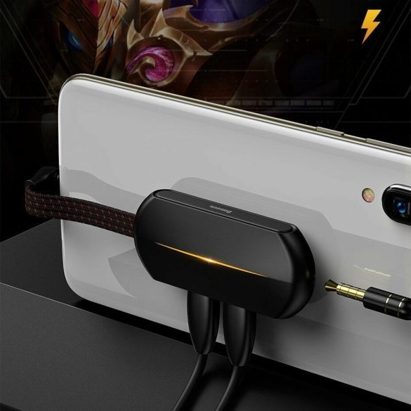 Audió és töltő adapter 3in1, elosztó, Lightning - Lightning töltő - Lightning audió - 3.5 mm jack átalakító, RGB világítás, Baseus Gamo L47, fekete