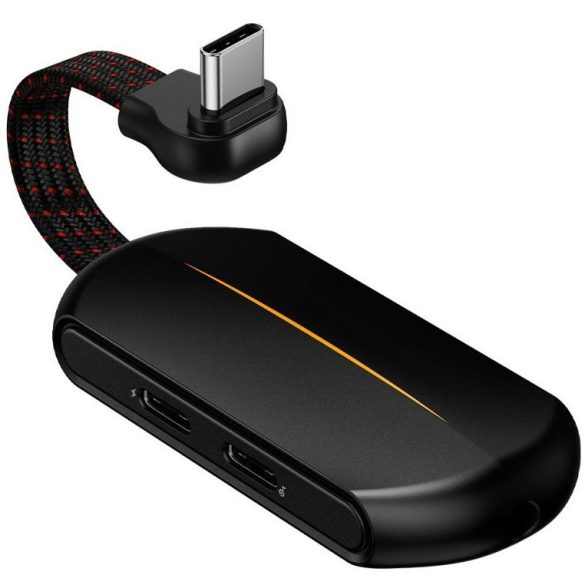 Audió és töltő adapter 3in1, elosztó, USB Type-C - USB Type-C töltő + USB Type-C audió + 3.5 mm jack átalakító, RGB világítás, Baseus Gamo L47, fekete