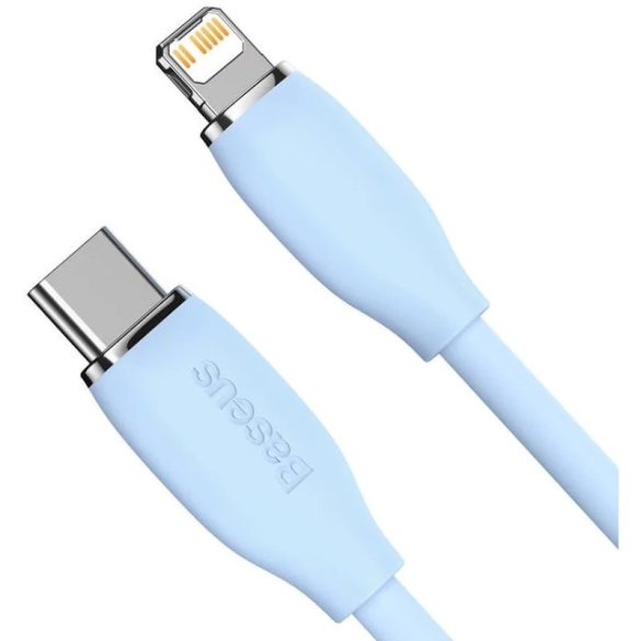 USB Type-C töltő- és adatkábel, Lightning, 120 cm, 20W, gyorstöltés, PD, Baseus Jelly Liquid Silica Gel, CAGD020003, világoskék