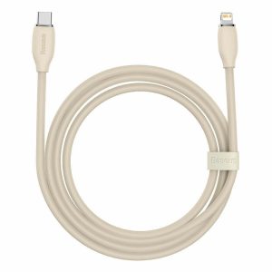 USB Type-C töltő- és adatkábel, Lightning, 200 cm, 20W, gyorstöltés, PD, Baseus Jelly Liquid Silica Gel, CAGD020104, rózsaszín