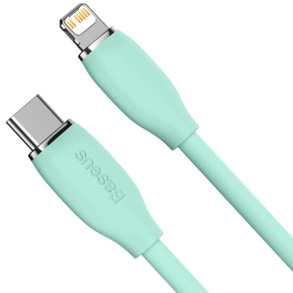 USB Type-C töltő- és adatkábel, Lightning, 200 cm, 20W, gyorstöltés, PD, Baseus Jelly Liquid Silica Gel, CAGD020106, világoszöld