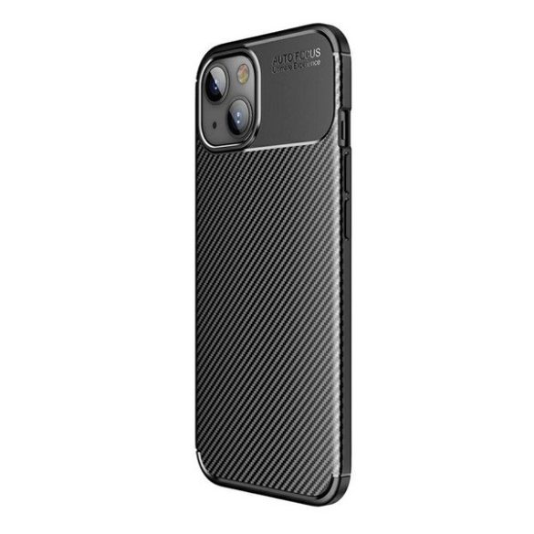 Apple iPhone 13 Mini, Szilikon tok, közepesen ütésálló, légpárnás sarok, karbon minta, fekete