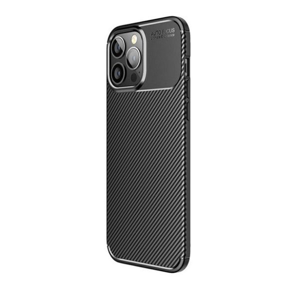 Apple iPhone 13 Pro Max, Szilikon tok, közepesen ütésálló, légpárnás sarok, karbon minta, fekete