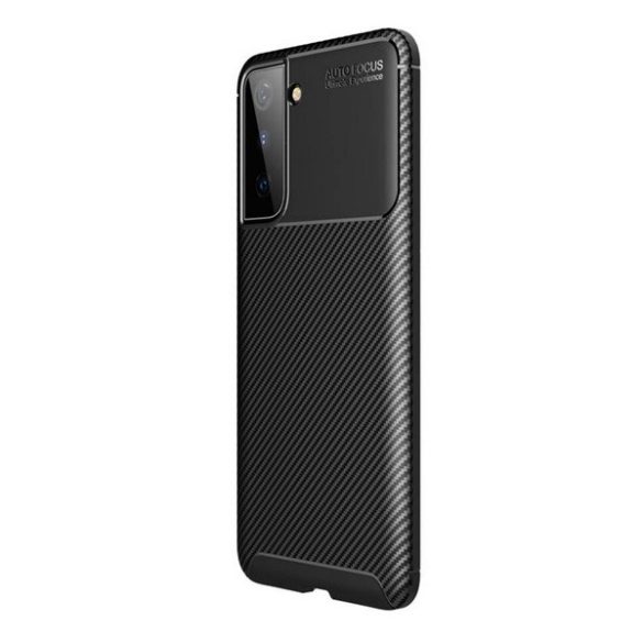Samsung Galaxy S21 5G SM-G991, Szilikon tok, közepesen ütésálló, légpárnás sarok, karbon minta, fekete