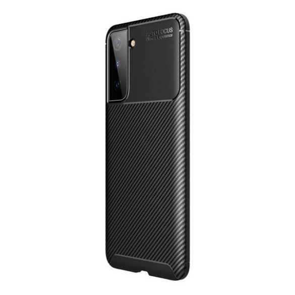 Samsung Galaxy S21 Plus 5G SM-G996, Szilikon tok, közepesen ütésálló, légpárnás sarok, karbon minta, fekete