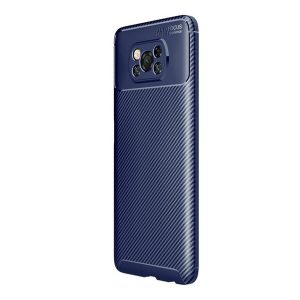 Xiaomi Poco X3 NFC / X3 Pro, Szilikon tok, közepesen ütésálló, légpárnás sarok, karbon minta, sötétkék