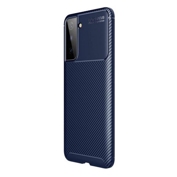 Samsung Galaxy S21 Plus 5G SM-G996, Szilikon tok, közepesen ütésálló, légpárnás sarok, karbon minta, sötétkék