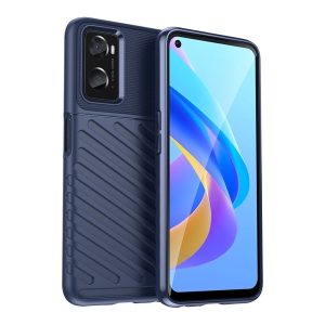 Realme 9i / Oppo A36 / A76 / A96 4G, Szilikon tok, közepesen ütésálló, domború csíkos minta, sötétkék