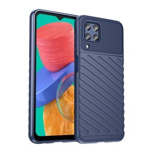 Samsung Galaxy M33 5G SM-M336B, Szilikon tok, közepesen ütésálló, domború csíkos minta, sötétkék