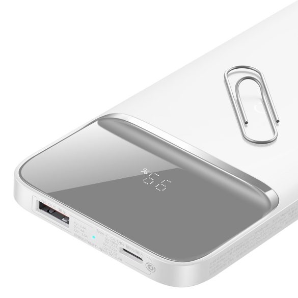 Külső akkumulátor, 10000 mAh, 20W, Telefonhoz és TabletPC-hez, USB aljzat, USB Type-C aljzat, LED kijelző, Magsafe kompatibilis töltővel, gyorstöltés, Baseus Magnetic, PPCX010102, fehér