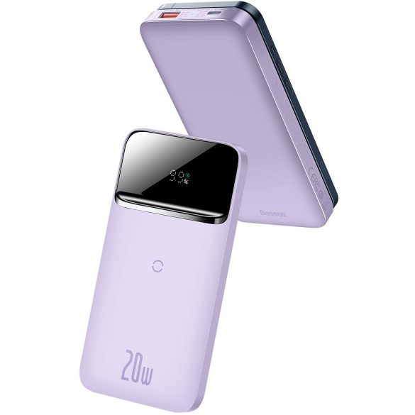 Külső akkumulátor, 10000 mAh, 20W, Telefonhoz és TabletPC-hez, USB aljzat, USB Type-C aljzat, LED kijelző, Magsafe kompatibilis töltővel, gyorstöltés, Baseus Magnetic, PPCX010105, lila