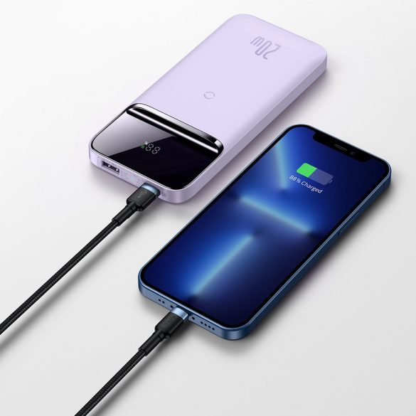 Külső akkumulátor, 10000 mAh, 20W, Telefonhoz és TabletPC-hez, USB aljzat, USB Type-C aljzat, LED kijelző, Magsafe kompatibilis töltővel, gyorstöltés, Baseus Magnetic, PPCX010105, lila