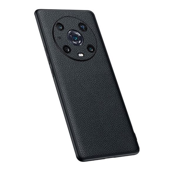 Huawei Honor Magic 4 Pro, Szilikon tok, valódi bőrrel bevont hátlap, fekete