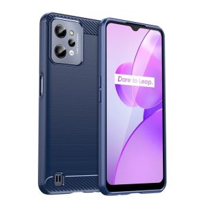 Realme C31, Szilikon tok, közepesen ütésálló, szálcsiszolt, karbon minta, sötétkék