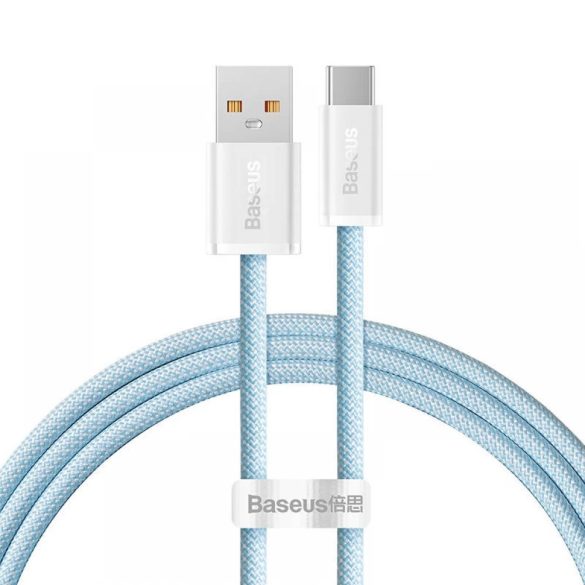 USB töltő- és adatkábel, USB Type-C, 100 cm, 6000 mA, 100W, gyorstöltés, cipőfűző minta, Baseus Dynamic, CALD000616, világoskék