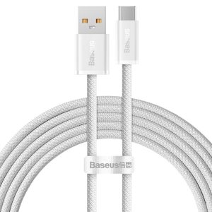 USB töltő- és adatkábel, USB Type-C, 200 cm, 6000 mA, 100W, gyorstöltés, cipőfűző minta, Baseus Dynamic, CALD000702, fehér