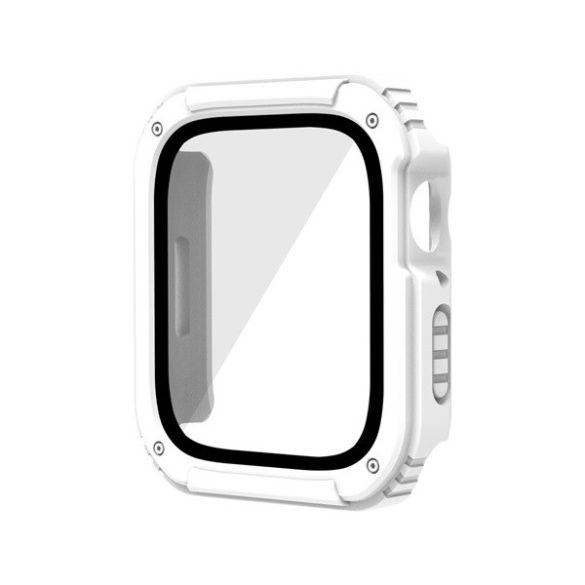 Apple Watch 1-3 (38 mm), Műanyag védőkeret, kijelzővédő üveggel, közepesen ütésálló, szíj nélkül, fehér