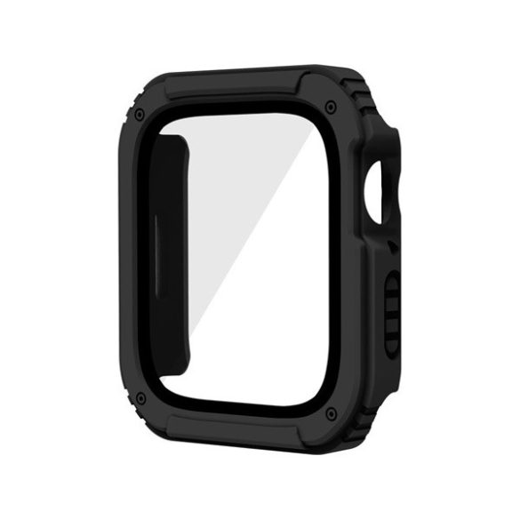 Apple Watch 4-6, SE (40 mm), Műanyag védőkeret, kijelzővédő üveggel, közepesen ütésálló, szíj nélkül, fekete