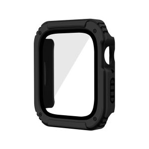 Apple Watch 1-3 (38 mm), Műanyag védőkeret, kijelzővédő üveggel, közepesen ütésálló, szíj nélkül, fekete