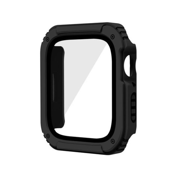 Apple Watch 1-3 (38 mm), Műanyag védőkeret, kijelzővédő üveggel, közepesen ütésálló, szíj nélkül, fekete