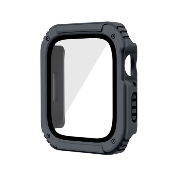 Apple Watch 1-3 (38 mm), Műanyag védőkeret, kijelzővédő üveggel, közepesen ütésálló, szíj nélkül, szürke